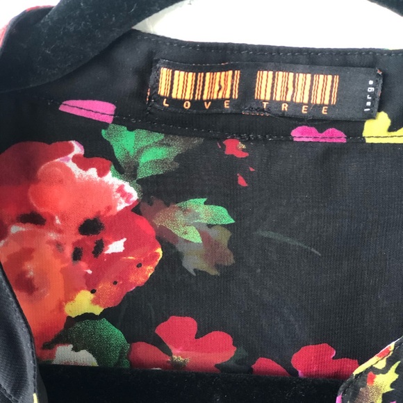 Black Floral Red Rose Sheer Blouse - Picture 3 of 4